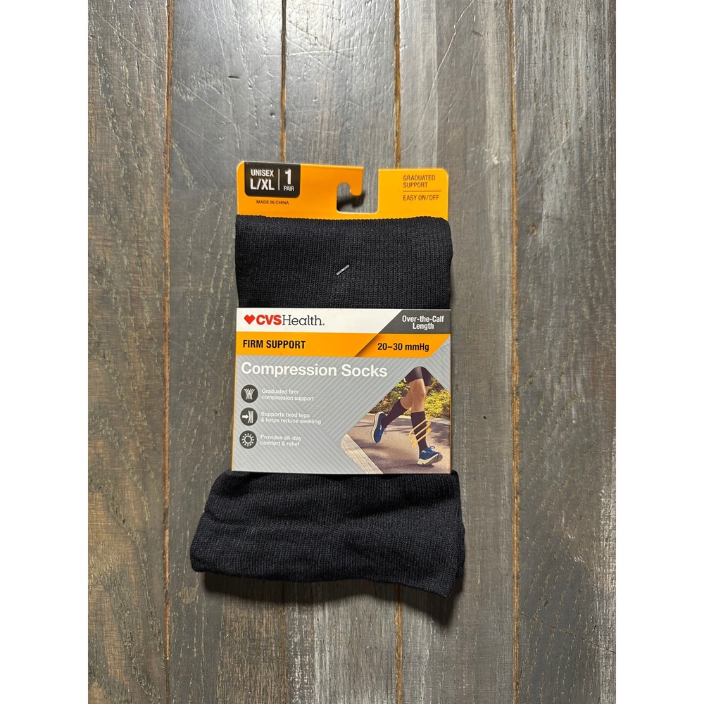 CVS Health Firm Support Compression Socks 20-30 mmHg Black L/XL Over-the-Calf